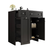 Mobile da bagno con 1 anta e 3 cassetti; lavabo in ceramica - 76×47×86 cm - nero