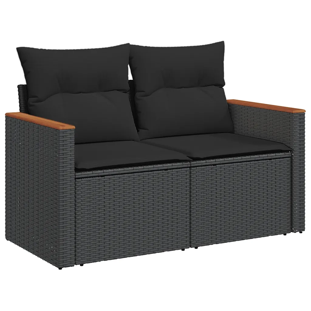 Set Divani da Giardino 9 pz con Cuscini Nero Polyrattan Acacia 3327520