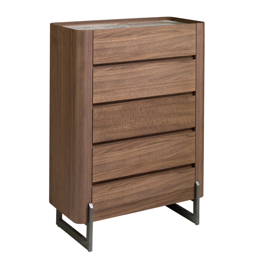 Chiffoniera in noce e acciaio scuro metallizzato con piano in marmo porcellanato
