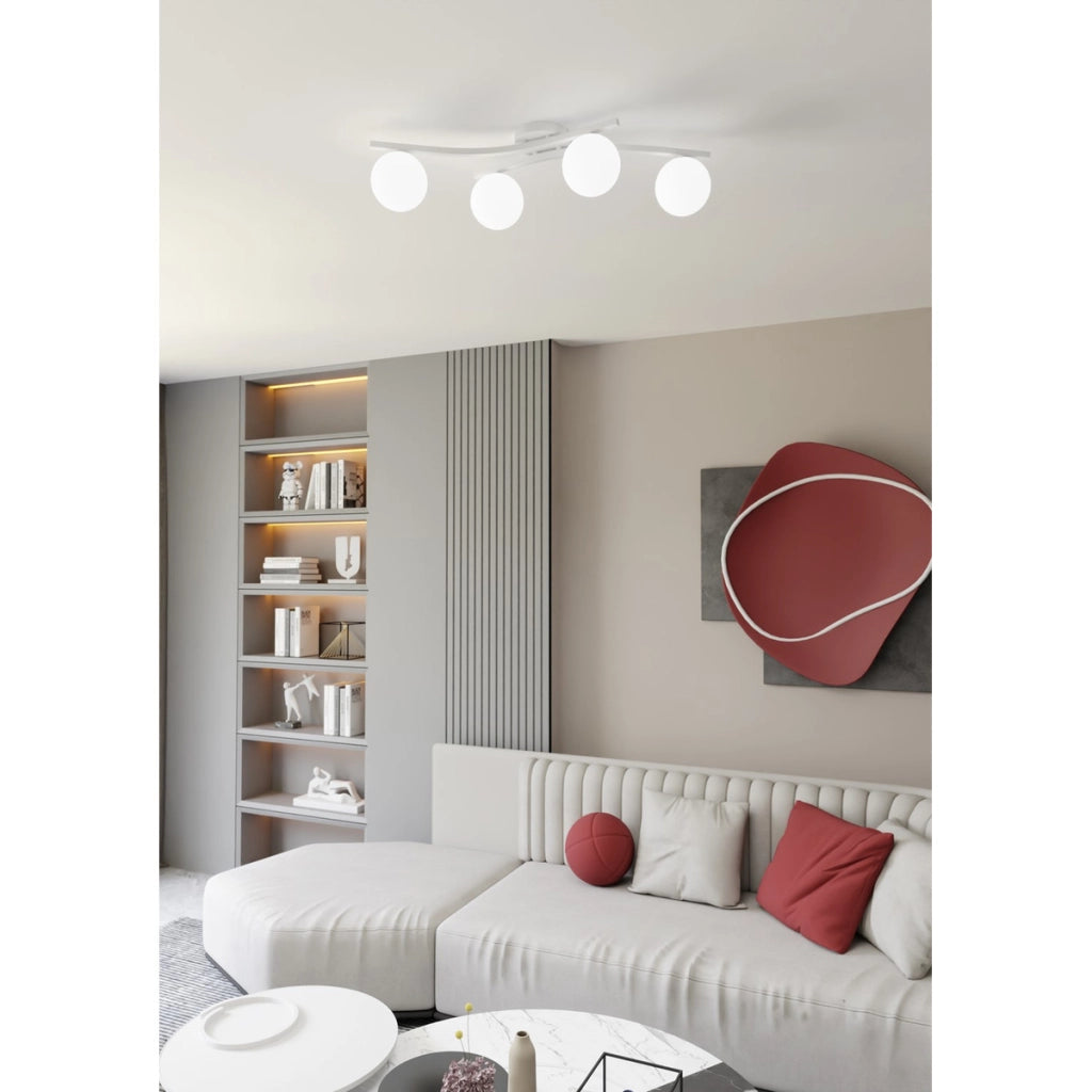 Lampada a sospensione Opus in acciaio bianco e vetro