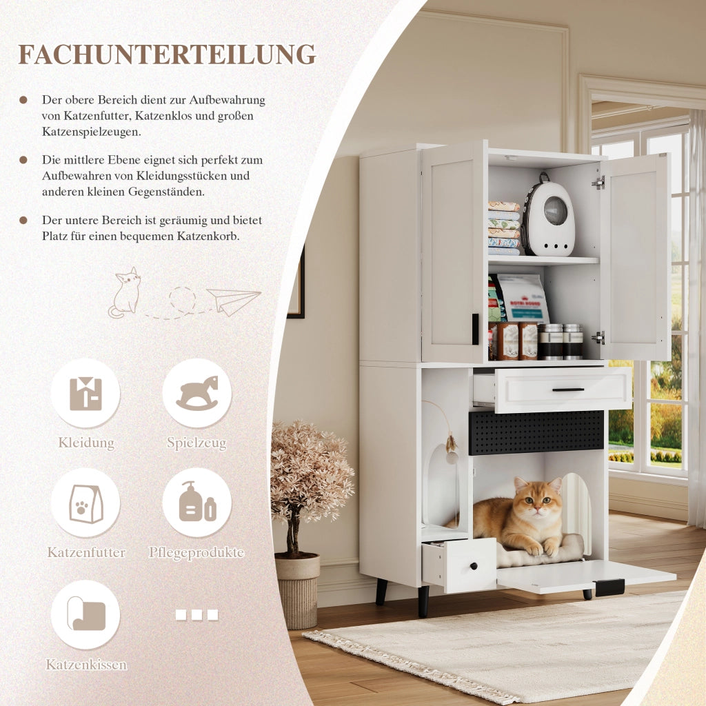ARMADIO multifunzione per gatti 80x40x161 cm bianco in pannello di legno