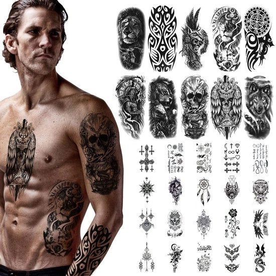 Tatuaggi temporanei 30 pezzi - idonei per il corpo - acqua resistente - realistici 3D - adesivi per tatuaggi