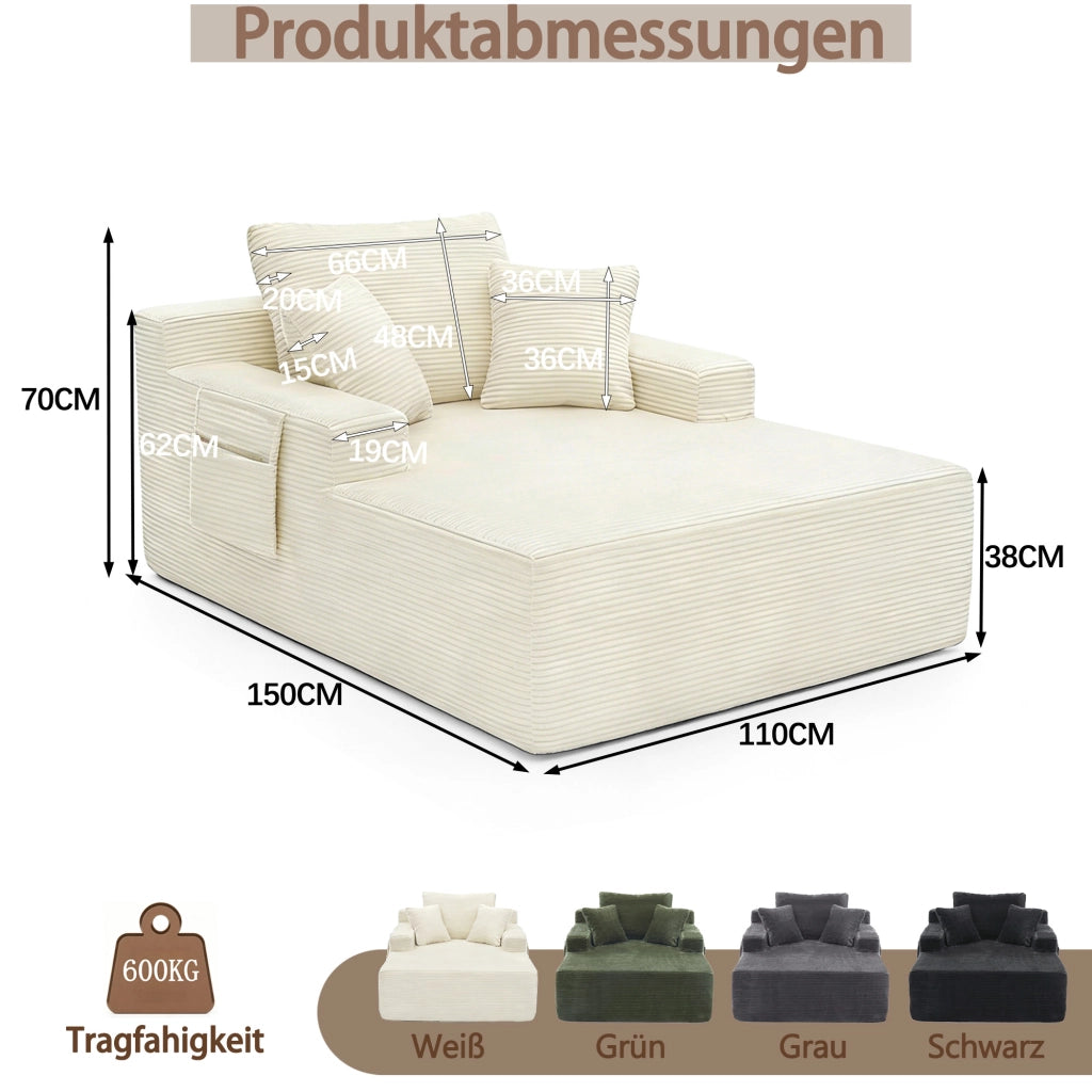 DIVANO in corduroy beige con tasche laterali e cuscini