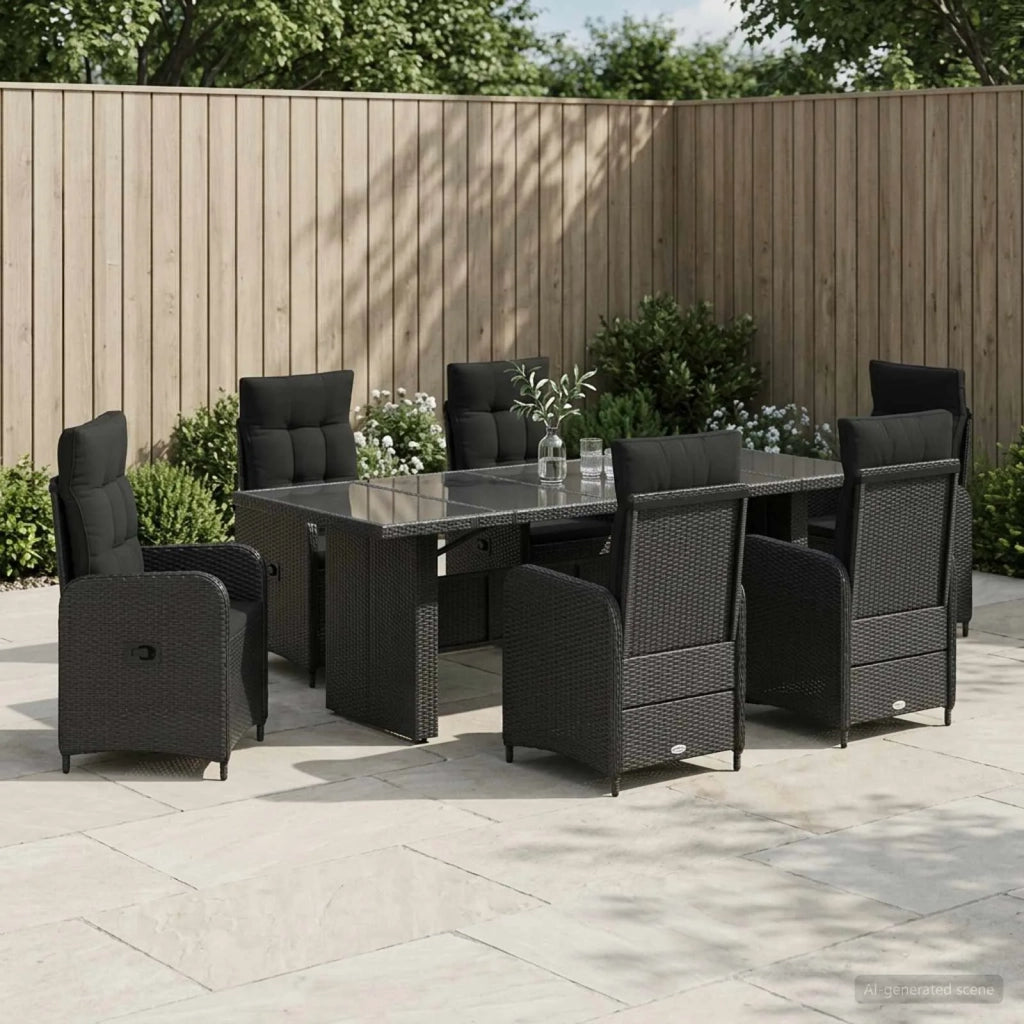 Set da pranzo per esterni 7 pz Nero polyrattan 3422379