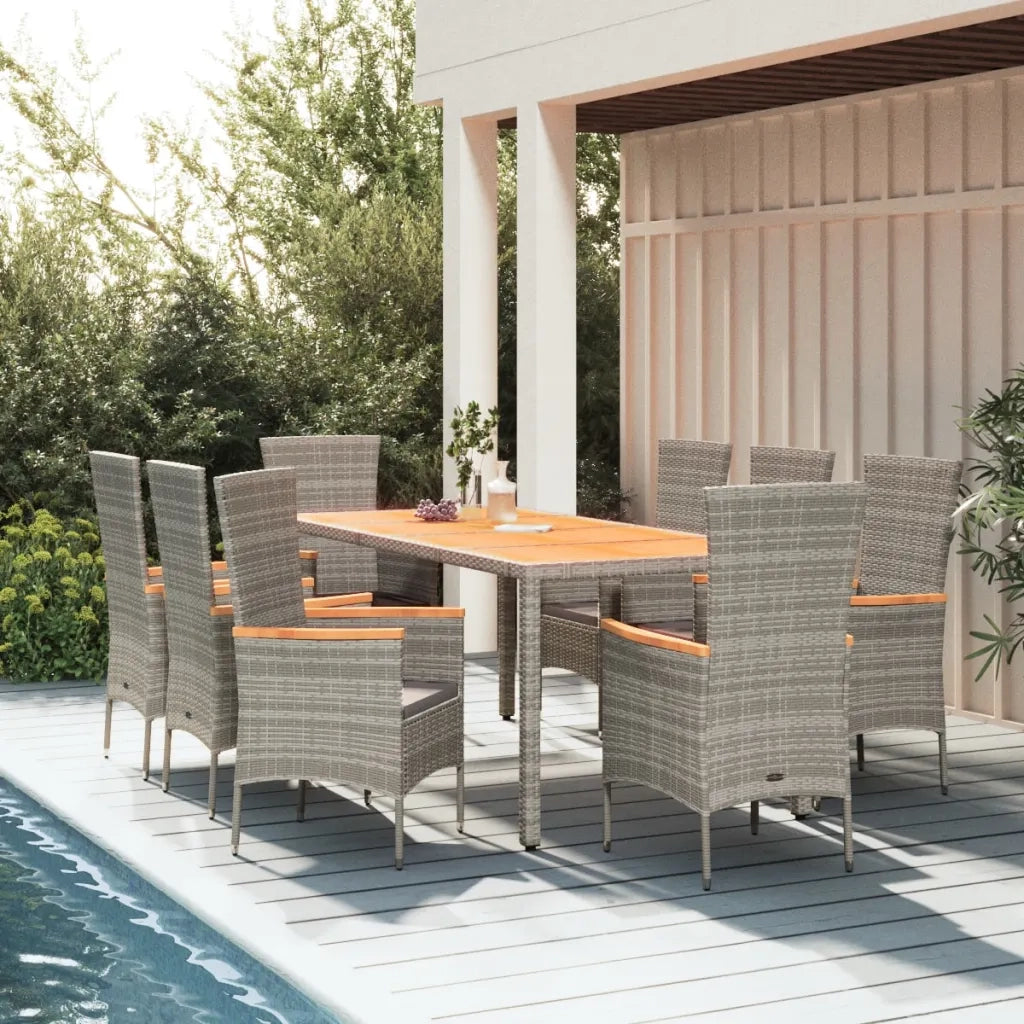 Set da Pranzo da Giardino 9 pz con Cuscini in Polyrattan Grigio 3157543
