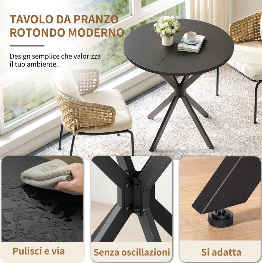 Tavolo rotondo ? 80 cm con struttura a X in ferro; nero