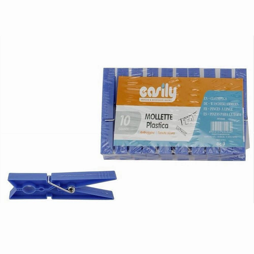 Trade Shop - Set 30 Pz Mollette In Plastica Pinze Bucato Panni Antiruggine Grandi Blu 69496 -