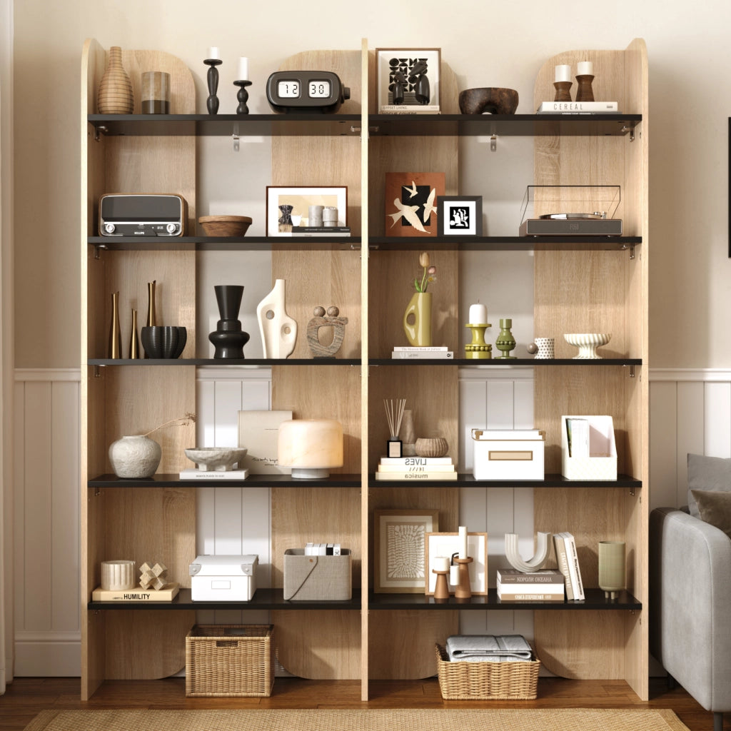 Libreria aperta a 5 ripiani 160x135x25 cm in pannello truciolare naturale e nero