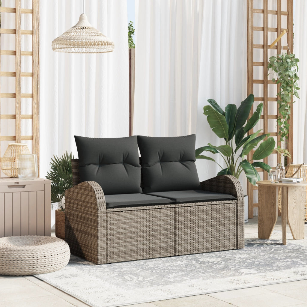Divano da Giardino a 2 Posti con Cuscini Grigio Polyrattan