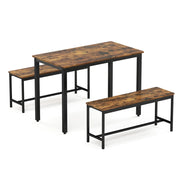 Set tavolo da pranzo 110x60 cm con 2 panche, marrone rustico e nero, salvaspazio
