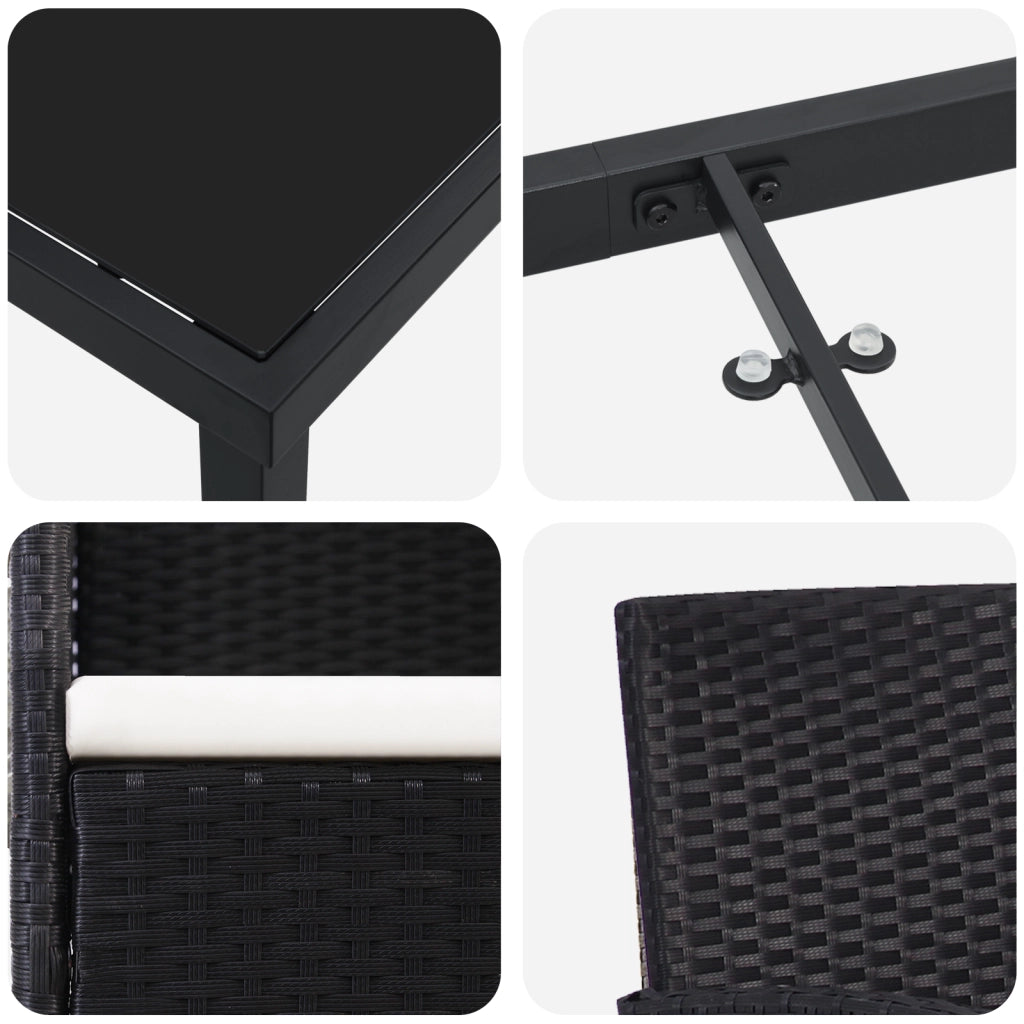Set da pranzo da giardino 9 pezzi con cuscini in polyrattan nero