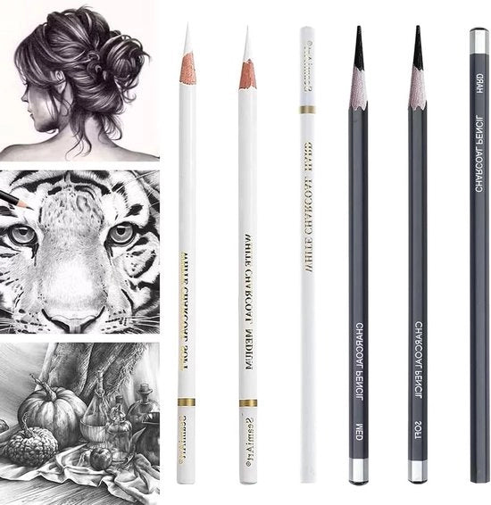 Set di matite a carboncino bianco - Set di matite professionali - Set di matite non tossiche per l'arte fine - Basso/Medio/Duro
