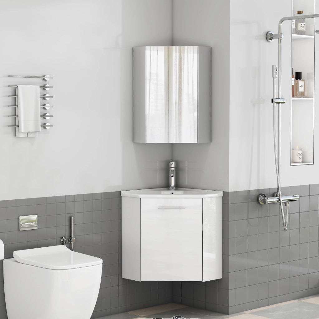 Mobile da bagno angolare con lavabo e pensile specchio - per bagno - MDF - bianco lucido