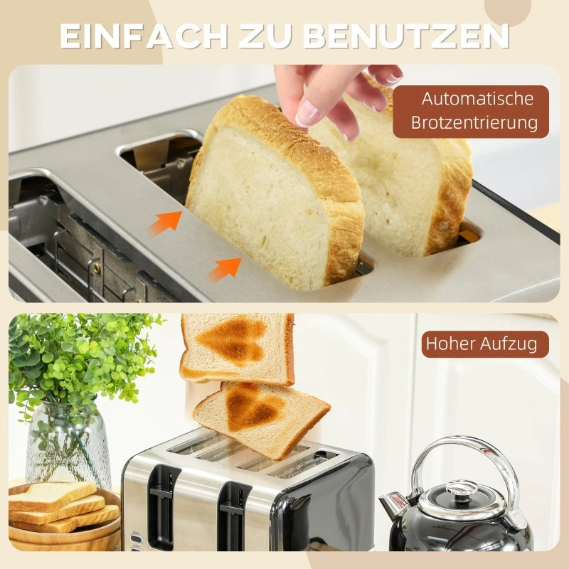 Set bollitore e tostapane, 7 livelli di doratura, 1,7 L, plastica, acciaio inox, nero