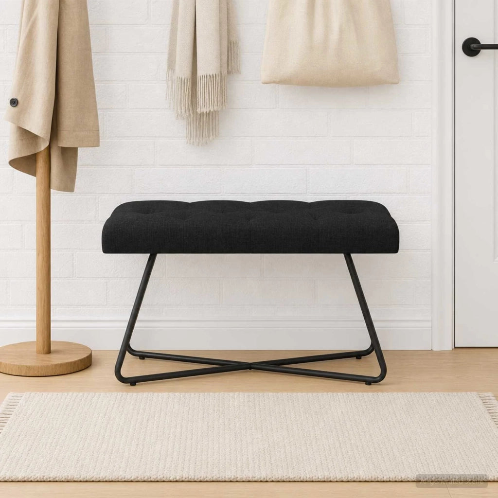 Panchina con bottoni imbottiti Nero 80 x 40 x 46 cm Tessuto 42038359