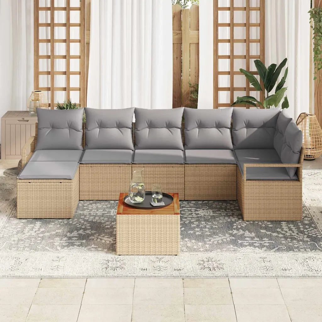 Set Divano da Giardino con cuscino 9 pcs Beige polyrattan