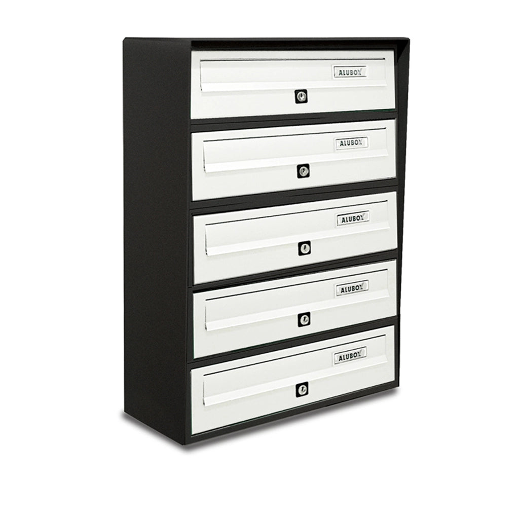 ALUBOX SLIM Cassette Postali Condominiali 5 Posti 63X39X30 Cm In Lamiera Zincata E Alluminio Cassetta Postale Da Esterno Condominiale Con Sistema Anti Prelievo COLORE: ANTRACITE BIANCO