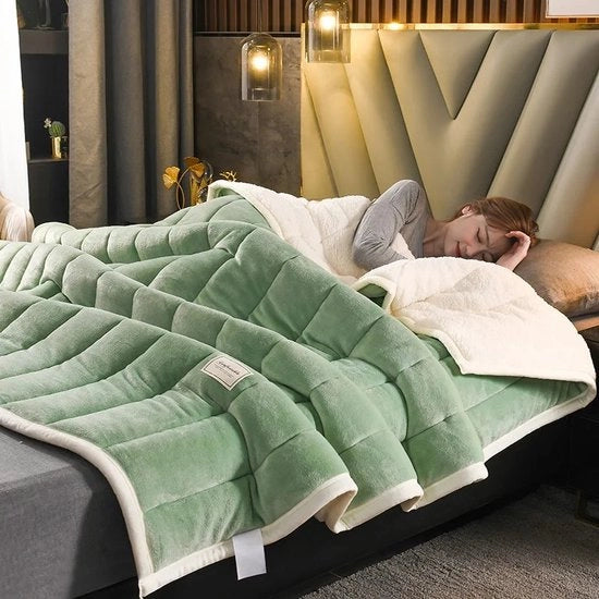 Coperta - Trapunta - Letto - Caldo - Inverno - Soffice - Fleece - 180x200 - Verde