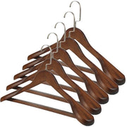 Hangers in legno 5 pezzi - Tavolo in ebano scuro - Antiscivolo/Maniglia per pantaloni - Spalle larghe - Grilletto girevole - 45 cm - Hangers per imballaggio