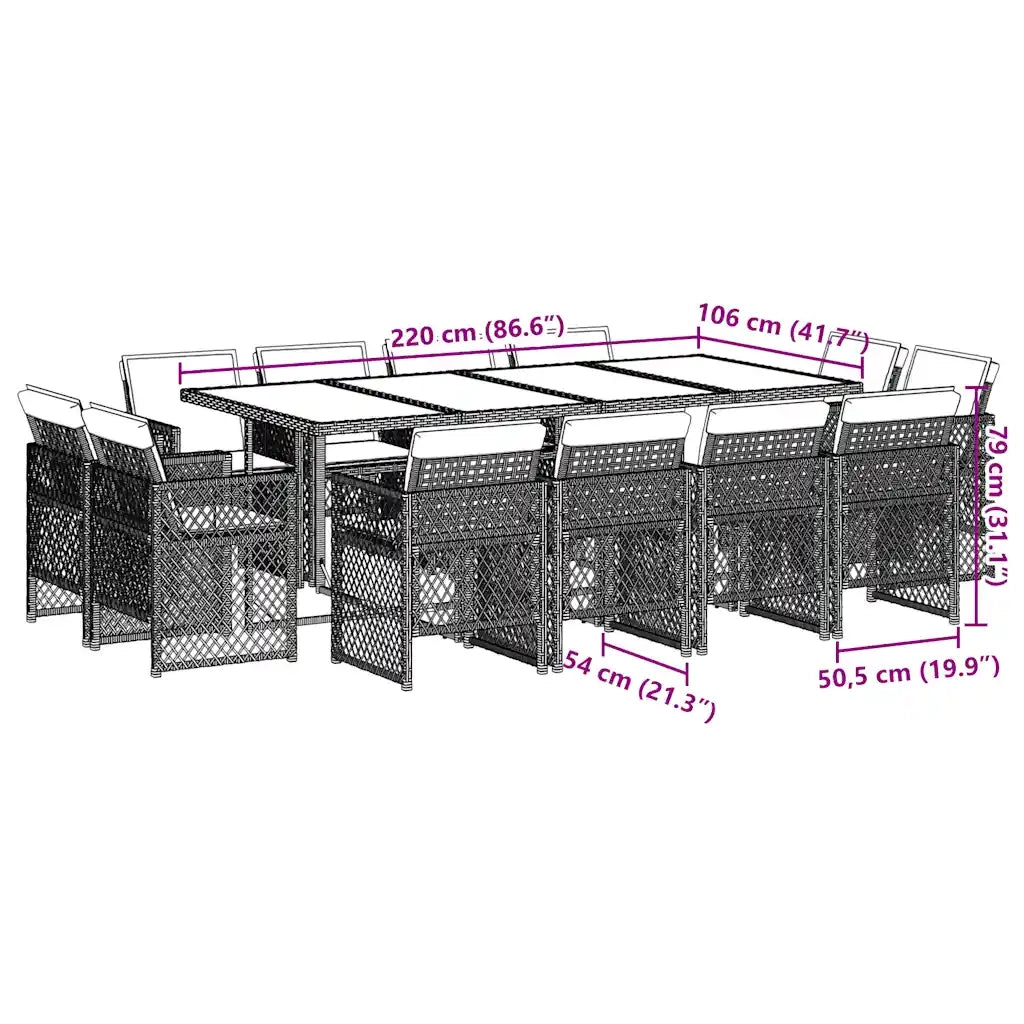 vidaXL Set da Pranzo da Giardino 13pz con Cuscini Grigio in Polyrattan