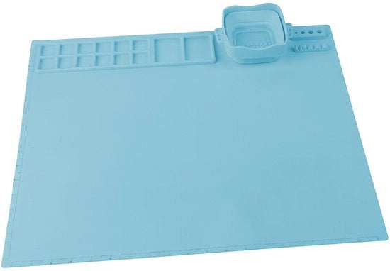 Tavolozza per pittura in silicone da 51x41cm con contenitore con setola rimovibile per pittura DIY (blu)