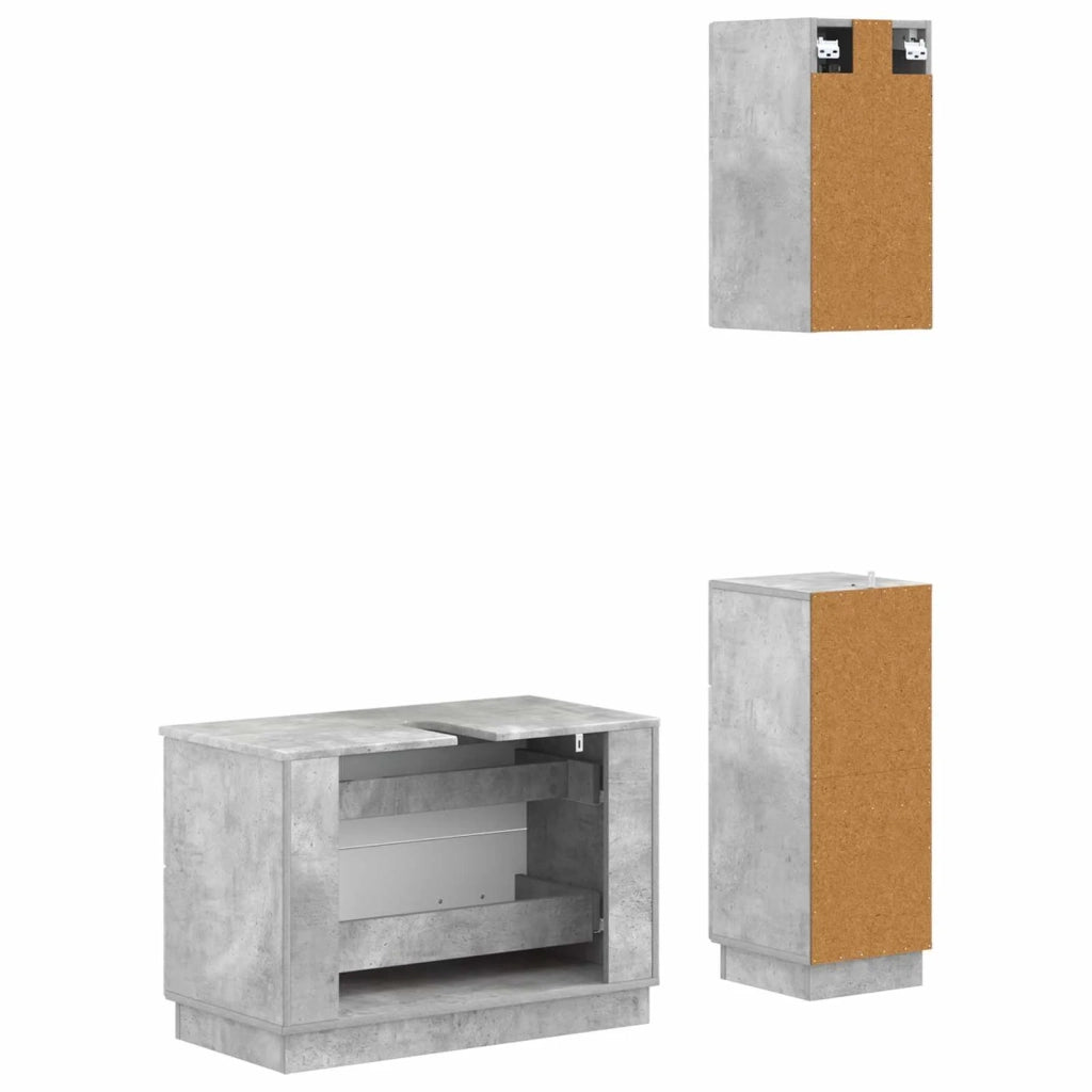 Set di armadietti da bagno in 3 pezzi HOORN Grigio Cemento 3417795