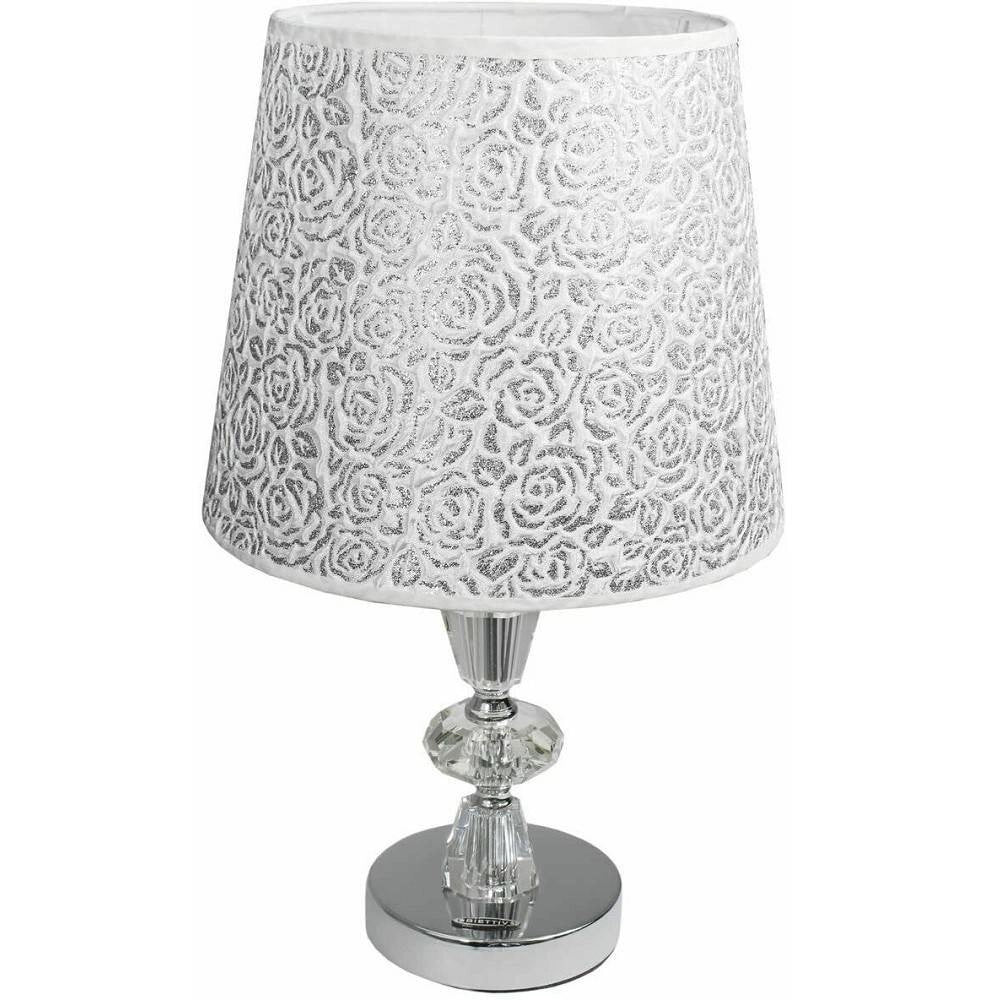Trade Shop - Lume Da Comodino Moderno Abat Jour Lumetto Tavolo Acciaio Paralume Glitter D19a -