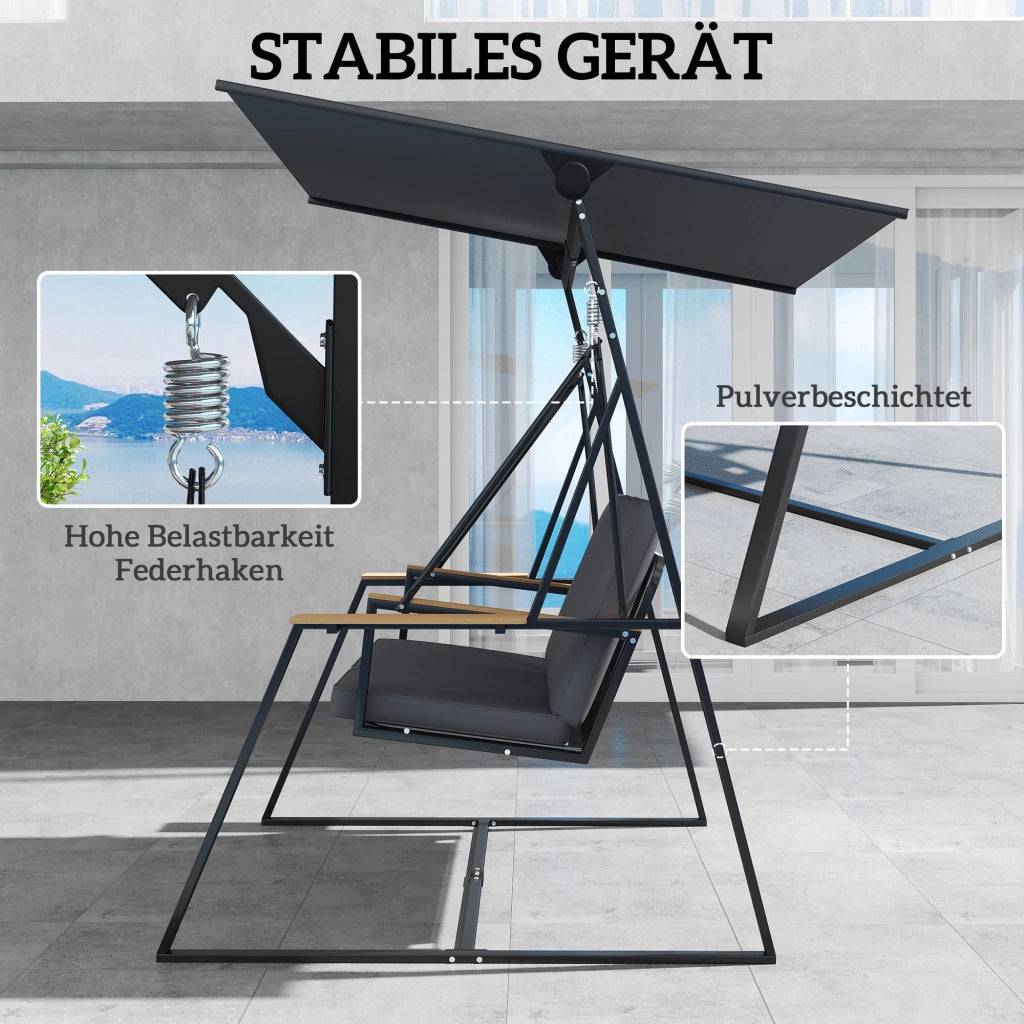 Altalena da giardino Hollywood 3 posti con tetto regolabile, cuscini e porta bevande ¨C Zephmum ¨C Grigio, 360 kg