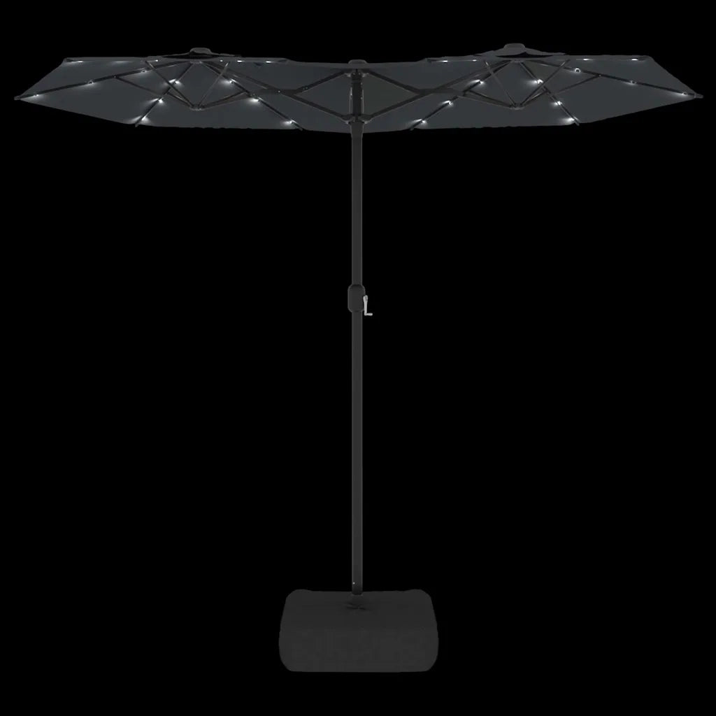 Ombrellone a Doppia Testa con LED Nero 316x145 cm 362975