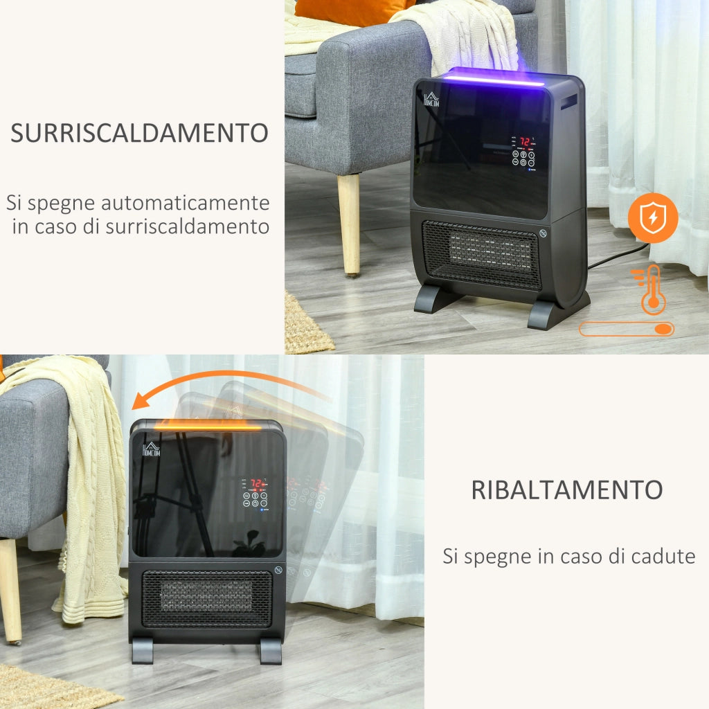 Stufa Elettrica 2in1 con Umidificatore, Luce LED 3 Colori, Timer e Telecomando, 33x21x49.5 cm, Nero