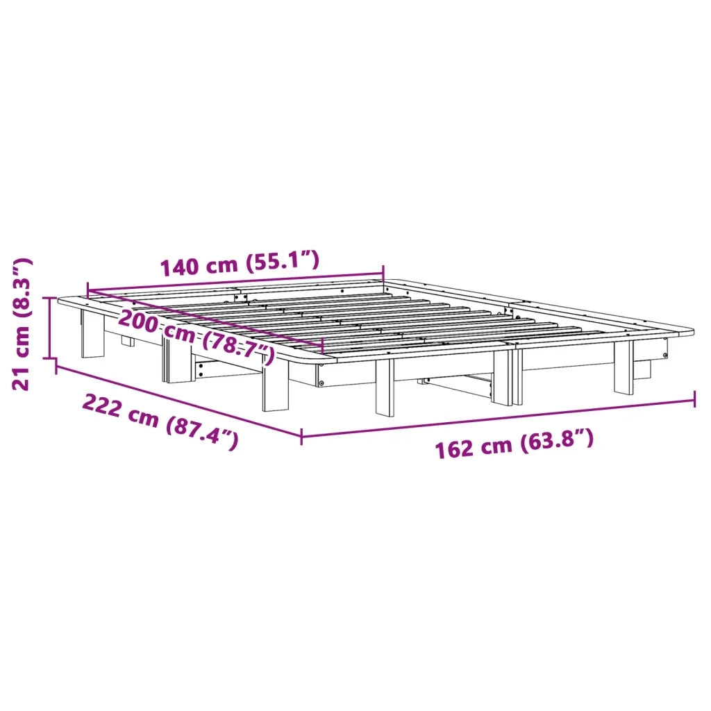 Letto senza Materasso-Struttura Letto Bianco 140x200 cm Legno Massello di Pino 513705