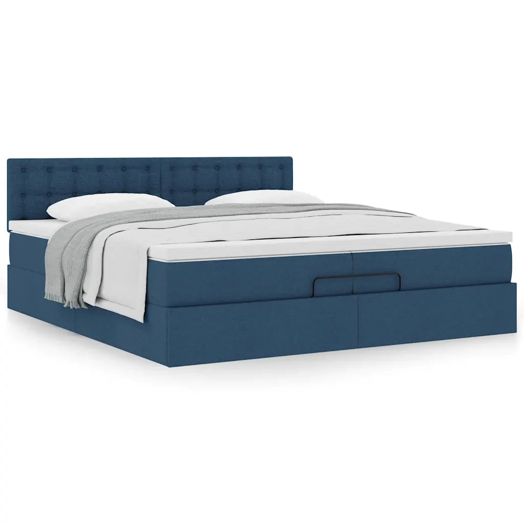 Struttura Letto Pouf con Materasso Blu 200x200 cm in Tessuto 3311656