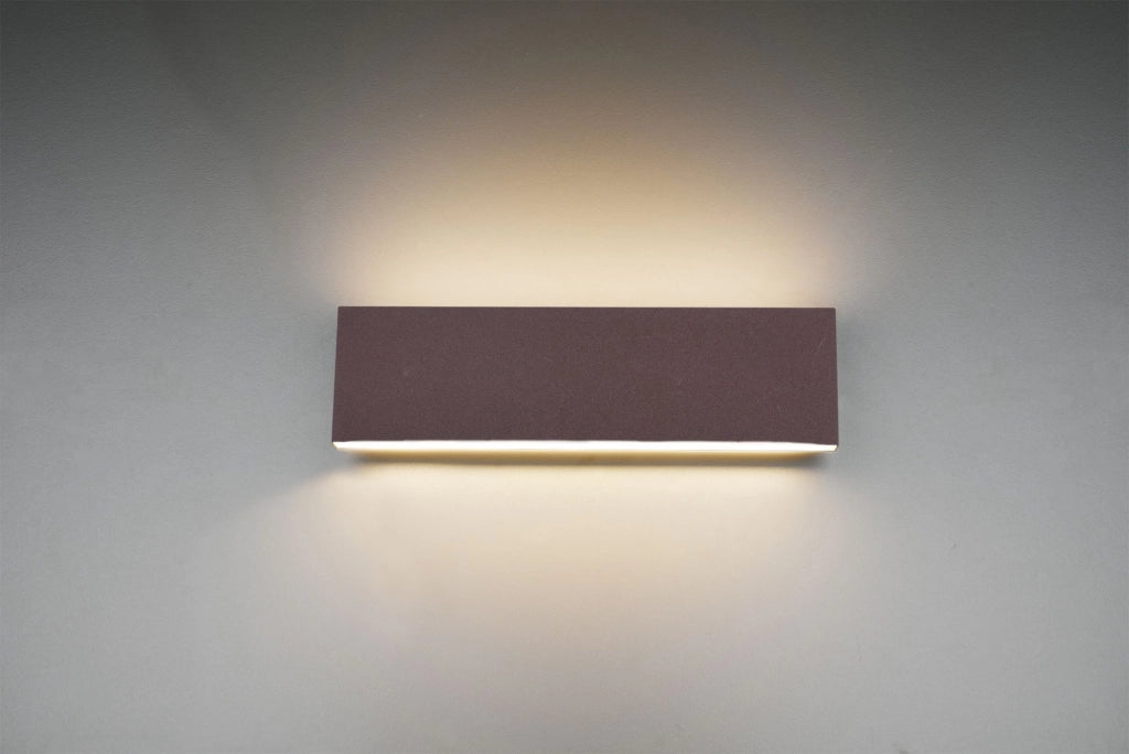 CONCHA APPLIQUE LED 6W · 2x 600lm, 3000K BI-EMISSIONE METALLO COLORE RUGGINE CON REGOLAZIONE D'INTENSITA' 3 STEP AD INTERRUTTORE L. 28CM P. 4,5CM