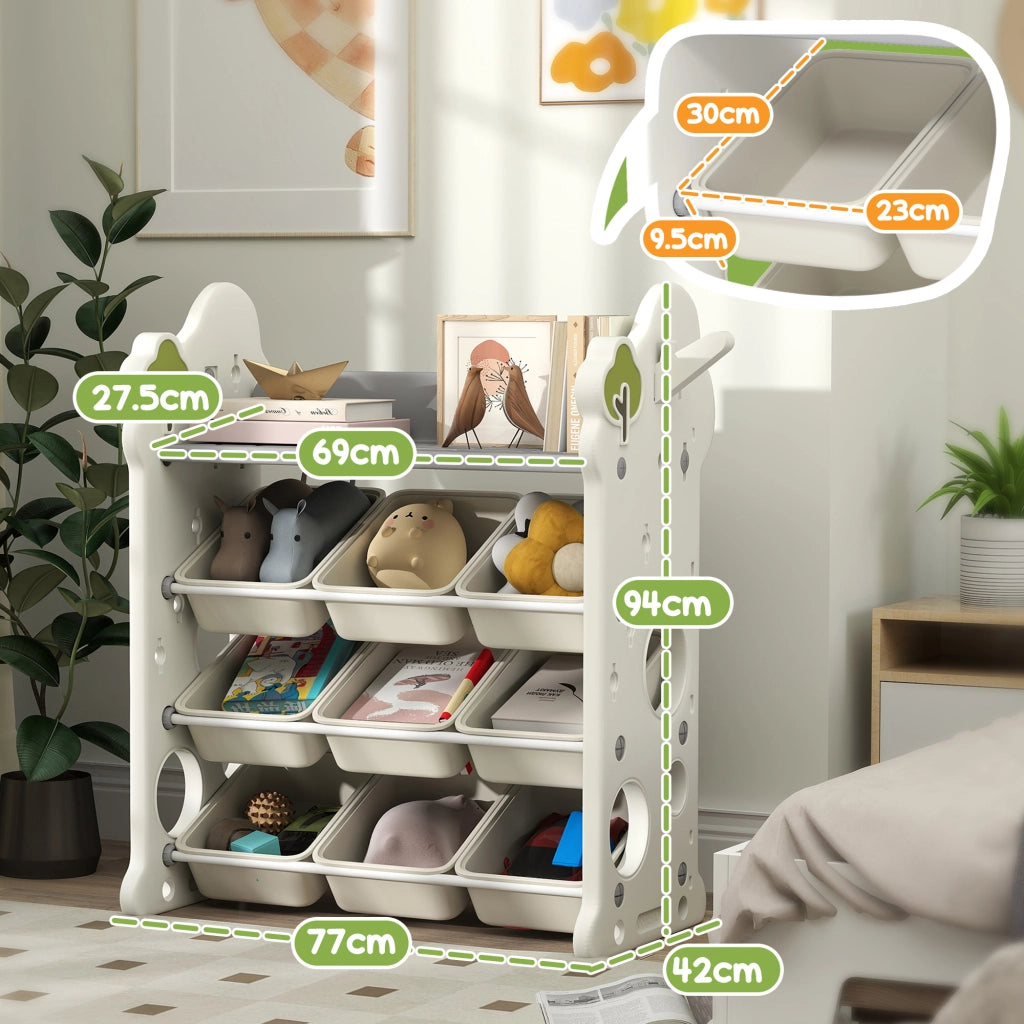 Libreria per Giochi a 4 Livelli con 9 Contenitori ¨C zephmum ¨C Bianco Crema, HDPE, 77x42x94 cm