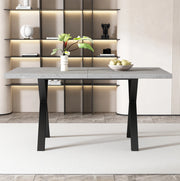Tavolo da pranzo moderno con gambe incrociate in metallo; MDF; grigio e nero