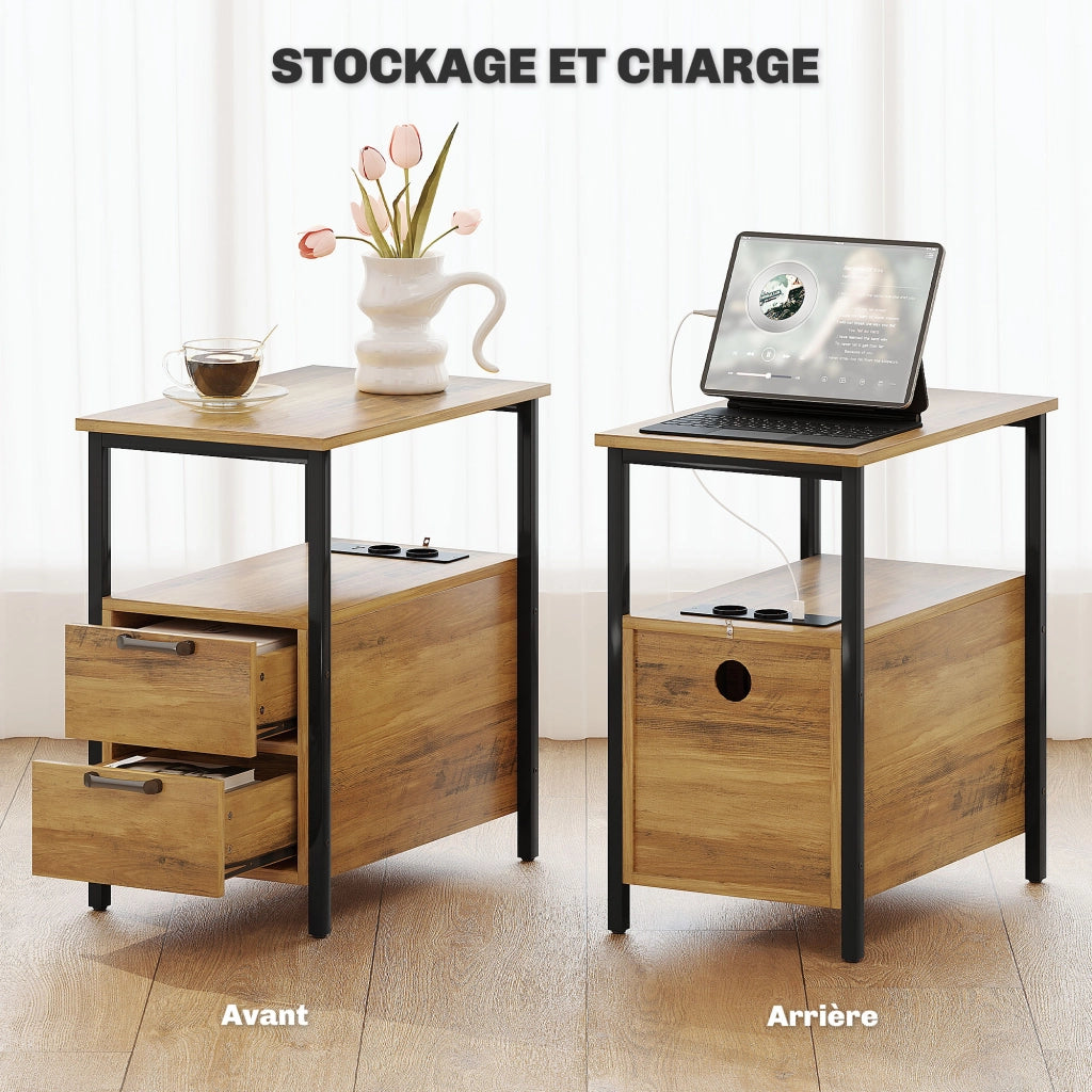 Tavolino da salotto con 2 prese USB e 1 presa Type C ¨C zephmum ¨C Legno naturale