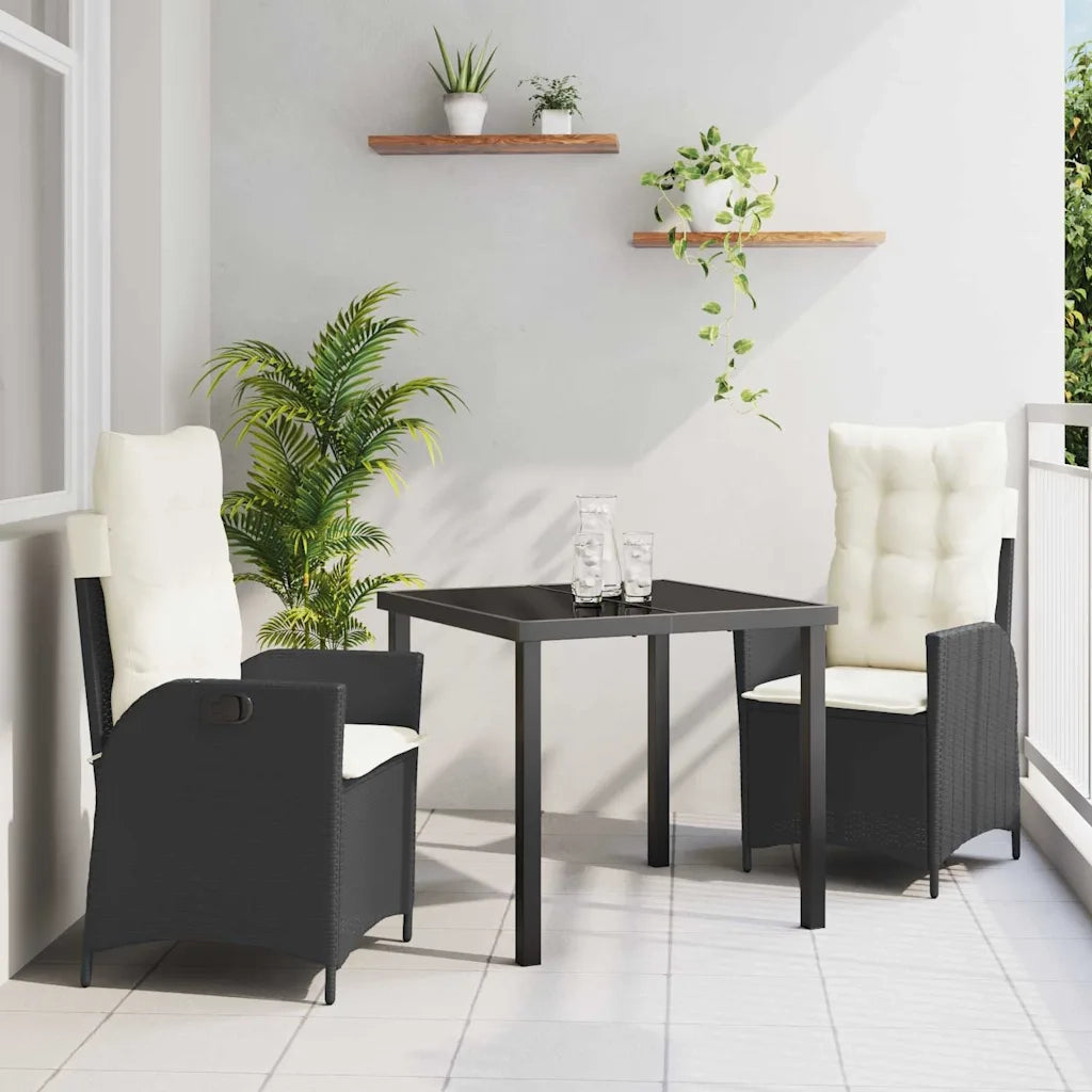 Set da Pranzo per Giardino con cuscino 3 pcs Nero polyrattan 3380477