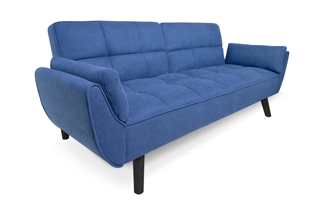 Divano letto clic clac in tessuto vellutato blu piede nero - divano 3 posti - Ambra - DL-AM07FBC-PLN