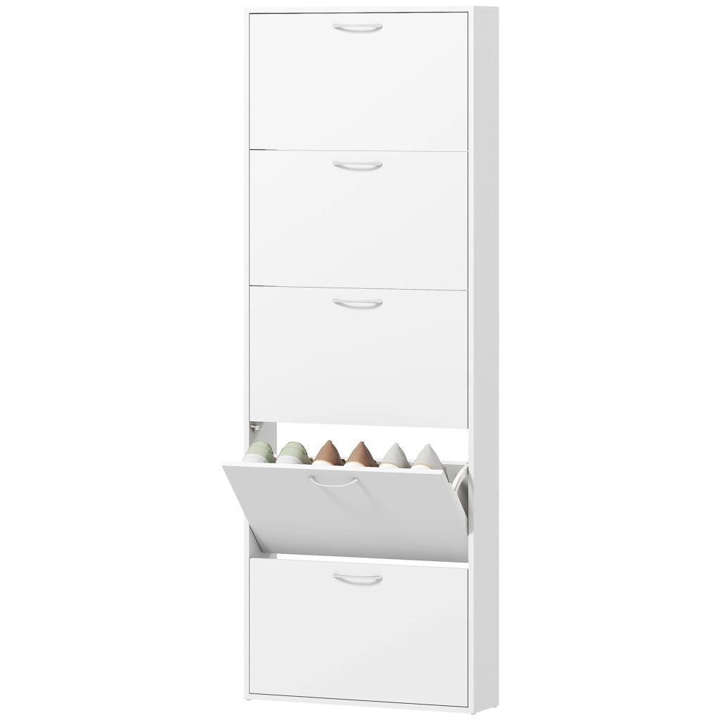 Scarpiera salvaspazio 15 paia ¨C Xylo ¨C 5 ante bianco slim 65x17x180,5cm
