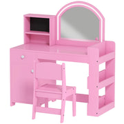 Set Toeletta Trucco per Bambini 2 in 1 con Specchio Luce LED 88,6x38,8x96,9 cm e Sedia in MDF Rosa