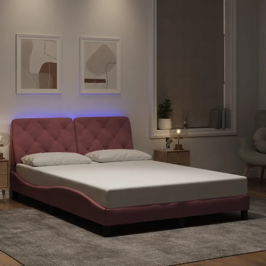 Giroletto con LED senza Materasso-Struttura Letto Rosa 140x190 cm in Velluto