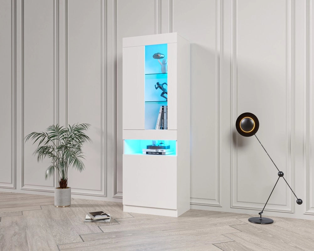 Vetrina con Luci LED ¨C MINIMAL ¨C Bianco, Soggiorno, Legno