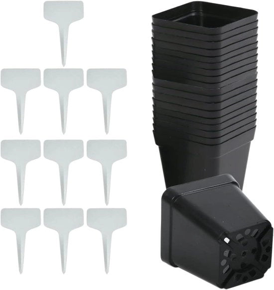 Set di 50 Piantine in Plastica con Fori di Drenaggio per Semi, Fiori e Verdure (Nero)