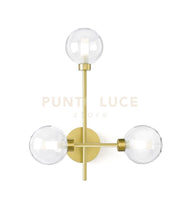 DOM APPLIQUE A PARETE  3 LUCI  VETRO TRASPARENTE CICLINDRO SATINATO MONTATURA ORO ATTACCO G9