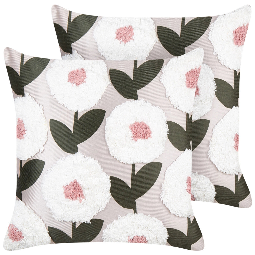 Set di 2 cuscini decorativi in cotone rosa 45 x 45 cm con motivo floreale sfoderabile Accessori moderni per la camera da letto Soggiorno