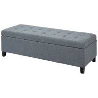 Panca con Spazio di Archiviazione, Ottomana, Panca Corridoio, Finitura a Bottoni, 125,1 cm x 48,9 cm x 41,3 cm, Grigio