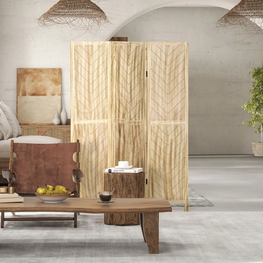 Paravento a 3 Ante in Legno a Spina di Pesce ¨C zephmum ¨C 120x170 cm Legno