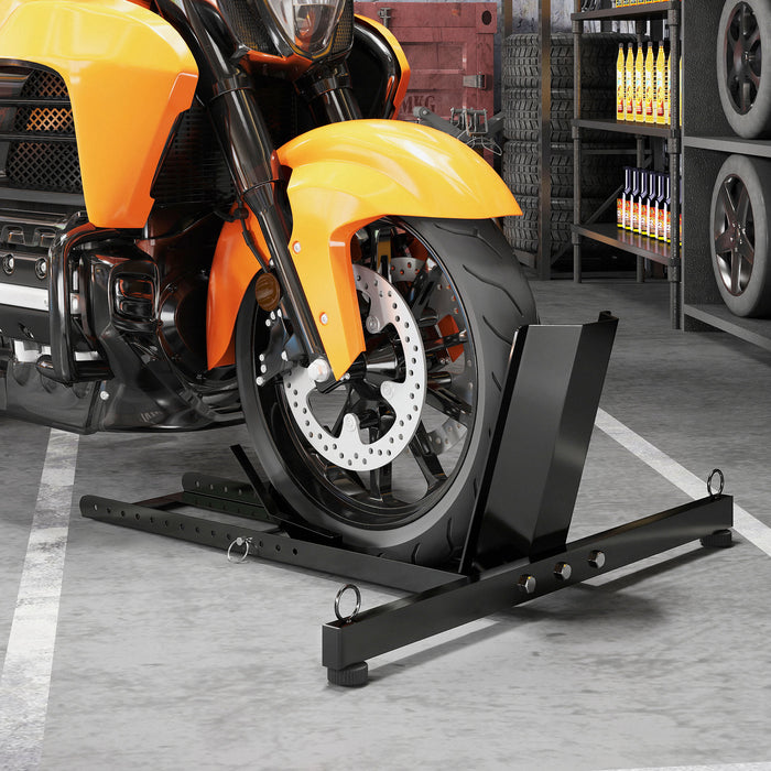 Cavalletto Bloccaruote per Moto Staffa Regolabile per Ruote Ø34-84 cm in Acciaio Nero