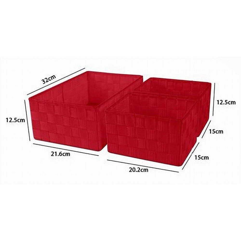 Trade Shop - Set 3 Cestini Porta Oggetti Organizer In Tessuto Rettangolari Bagno Rosso 69910 -