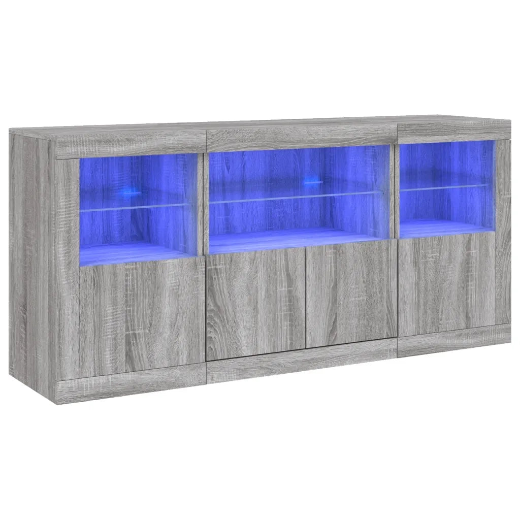 Credenza con Luci LED Grigio Sonoma 142,5x37x67 cm
